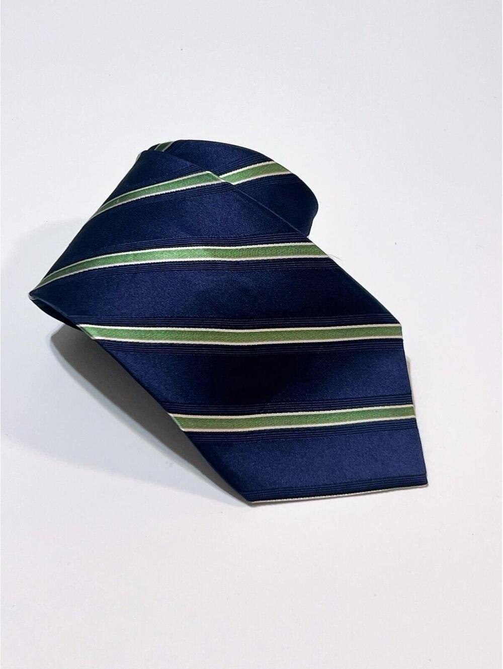Izod Men’s Silk Necktie Blue Green Horizontal Stripes 60 X 3 1/2 Inches